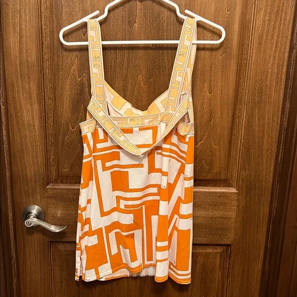 Emilio Pucci Orange and Cream Geometric Tank Top - Picture 2 of 6